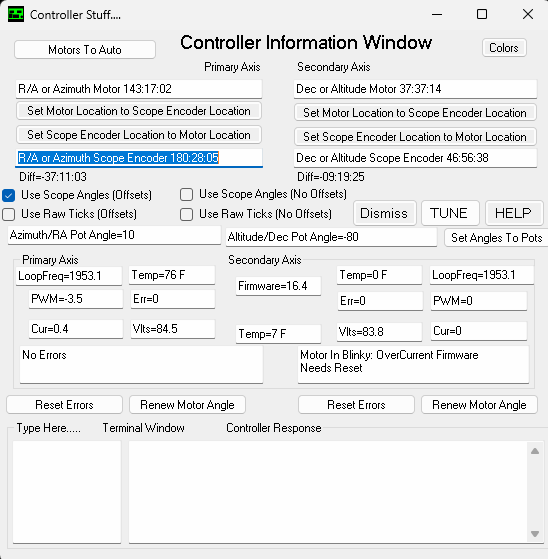 SiTech.exe Controller Information Window